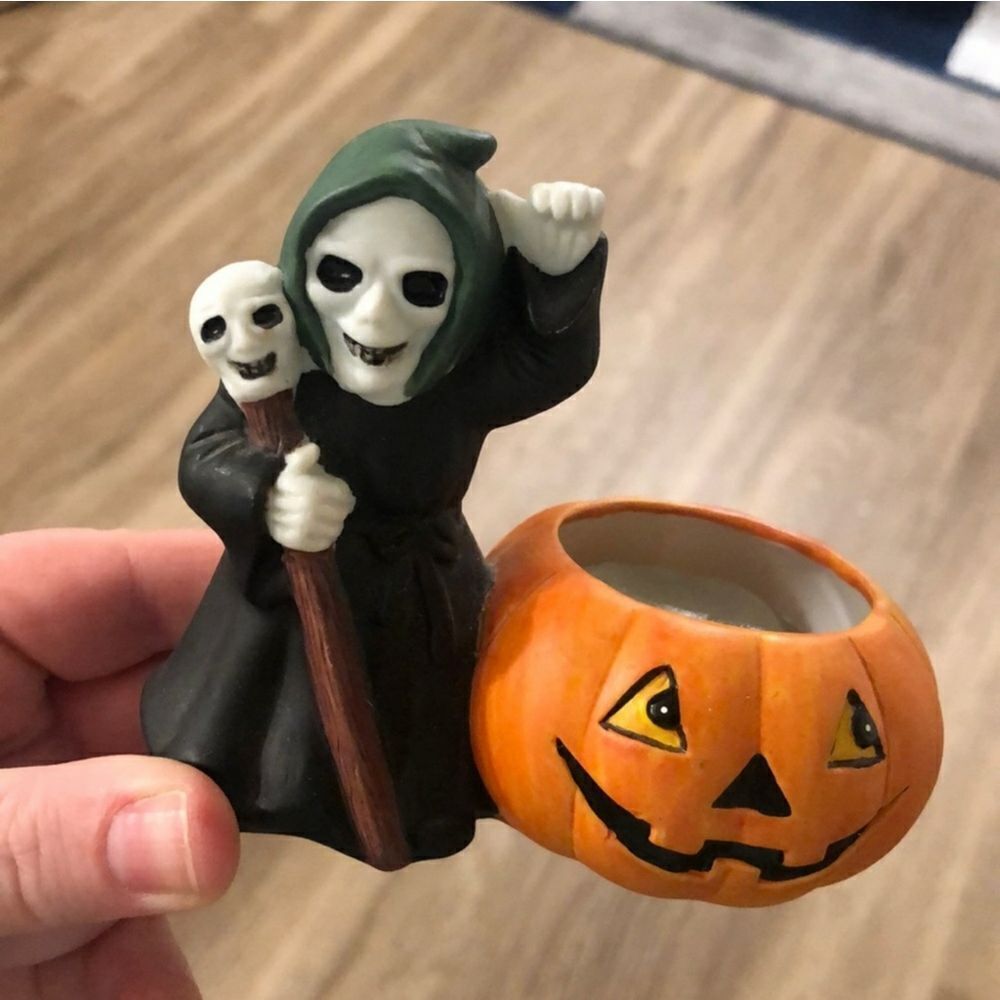 Grim Reaper Pumpkin Jack-o-Lantern Halloween Votive Candle Holder